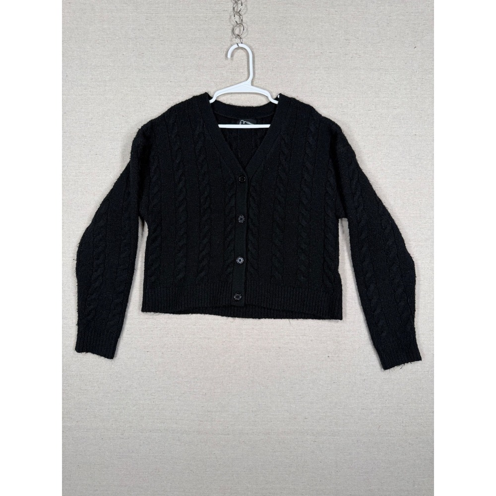 Art Class Girls Black Cable Knit Cardigan Sweater Size M 7/8 Button Front V-Neck